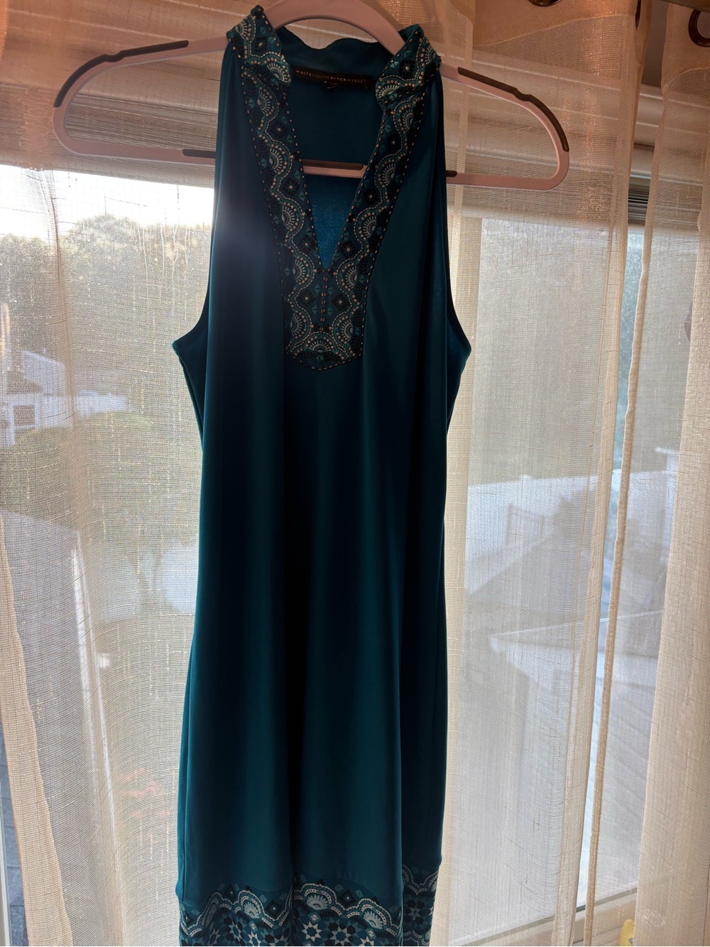 White House Black Market Teal Embellished V-Neck Dress - Picture 2 of 6